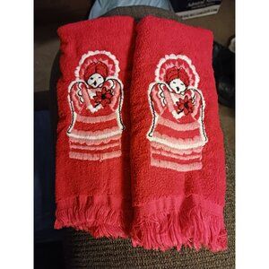 Screen Prints by Sayco Tea Towel set of 2 Red Angel made in USA Vintage